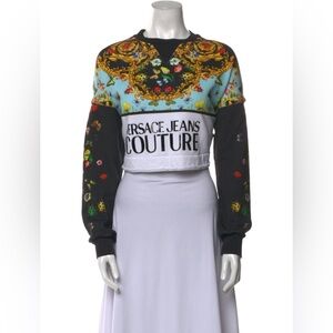 Versace Jeans Couture Floral Crewneck Pullover 100% Cotton Long Sleeve Top XS